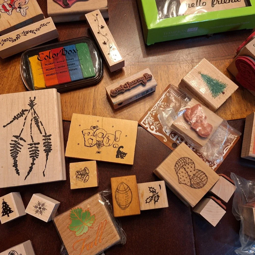 Huge Rubber Stamp Lot Wood Mounted Holiday Nature Studio G Hampton Art Hero Arts